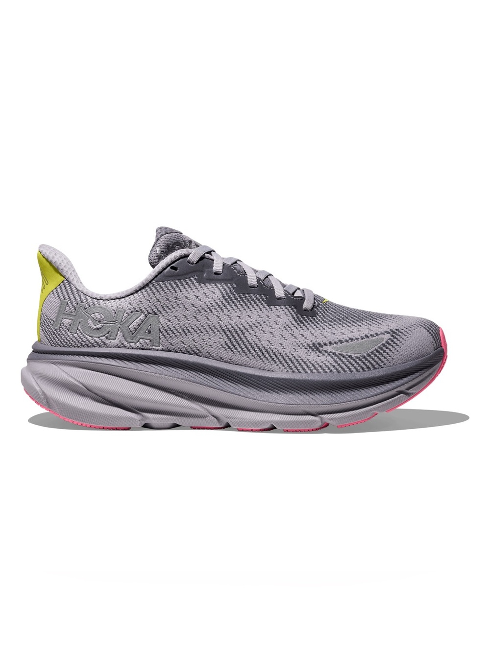 Hoka Women's Light Gray and Pink Clifton 9 GTX Running Shoe